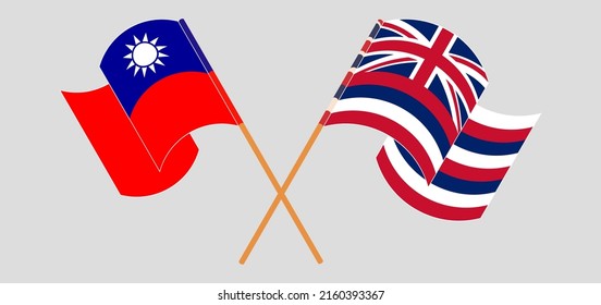 Crossed and waving flags of Taiwan and The State Of Hawaii. Vector illustration

