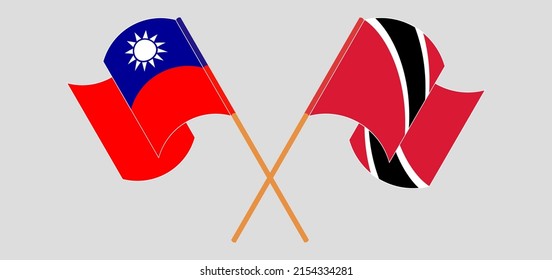 Crossed and waving flags of Taiwan and Trinidad and Tobago. Vector illustration
