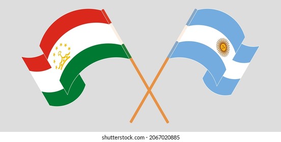 Crossed and waving flags of Tajikistan and Argentina