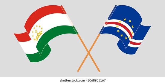 Crossed and waving flags of Tajikistan and Cape Verde. Official colors. Correct proportion