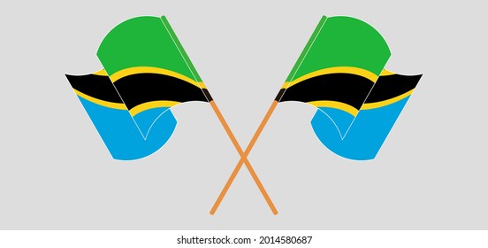 Banderas cruzadas y ondeando banderas de Tanzania