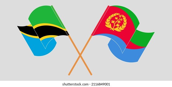 Crossed and waving flags of Tanzania and Eritrea. Vector illustration
