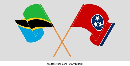 Cruzaron y ondearon banderas de Tanzania y el estado de Tennessee. Ilustración del vector
