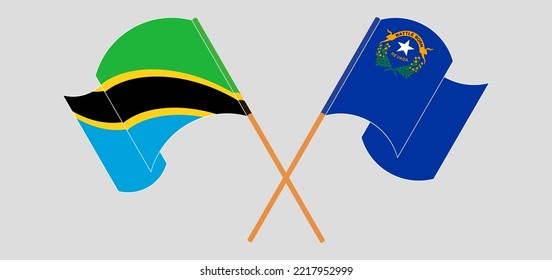 Crossed and waving flags of Tanzania and The State of Nevada. Vector illustration
