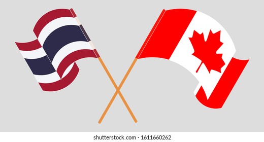 Crossed and waving flags of Thailand and Canada