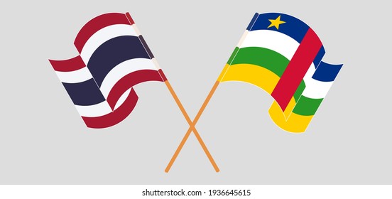 Banderas cruzadas y ondeando banderas de Tailandia y la República Centroafricana