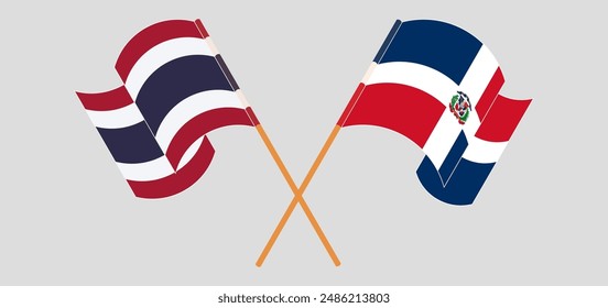 Crossed and waving flags of Thailand and Dominican Republic. Vector illustration
