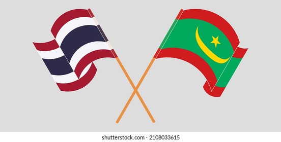 Cruzaron y ondearon banderas de Tailandia y Mauritania. Ilustración del vector