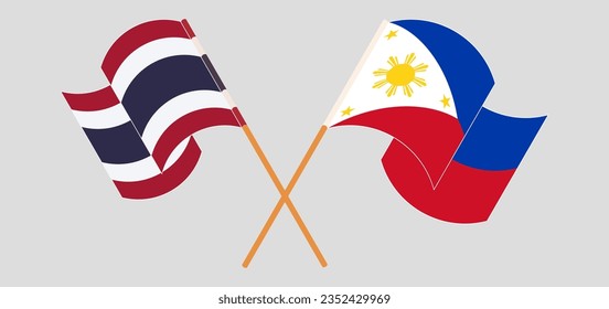 Crossed and waving flags of Thailand and the Philippines. Vector illustration
