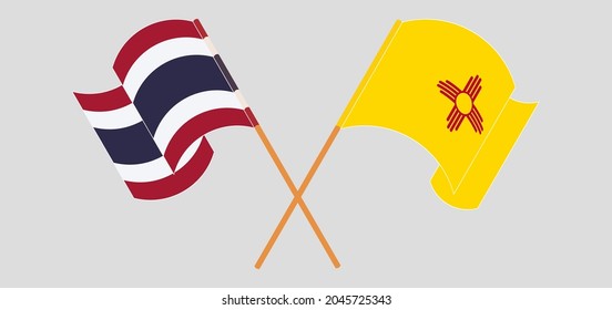 Crossed and waving flags of Thailand and the State of New Mexico