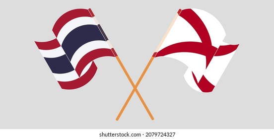 Crossed and waving flags of Thailand and The State of Alabama. Vector illustration
