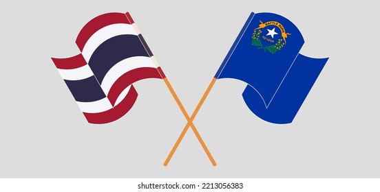 Crossed and waving flags of Thailand and The State of Nevada. Vector illustration
