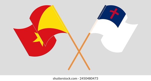 Crossed and waving flags of Tigray and christianity. Vector illustration
