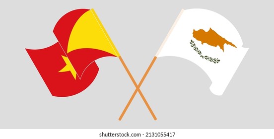 Crossed and waving flags of Tigray and Cyprus. Vector illustration