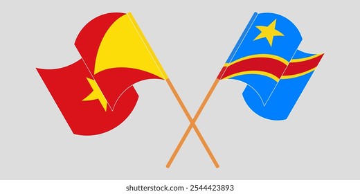 Banderas cruzadas y ondeando de Tigré y la República Democrática del Congo. Ilustración vectorial.
