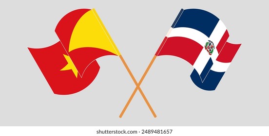 Crossed and waving flags of Tigray and Dominican Republic. Vector illustration
