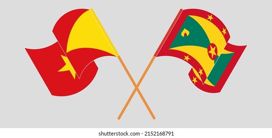 Crossed and waving flags of Tigray and Grenada. Vector illustration
