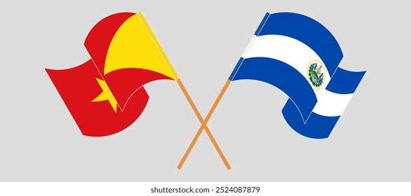 Crossed and waving flags of Tigray and Republic of El Salvador. Vector illustration.
