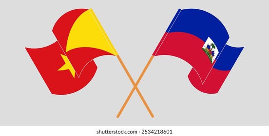 Bandeiras cruzadas e acenando de Tigray e República do Haiti. Ilustração vetorial.
