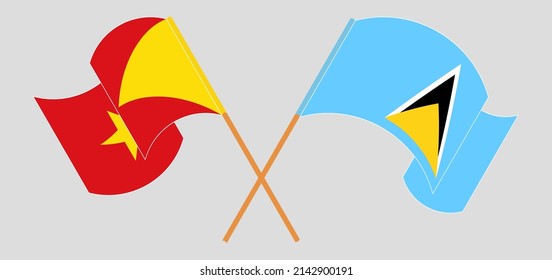 Crossed and waving flags of Tigray and Saint Lucia