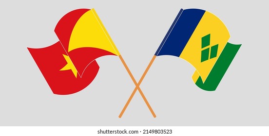 Crossed and waving flags of Tigray and Saint Vincent and the Grenadines. Vector illustration
