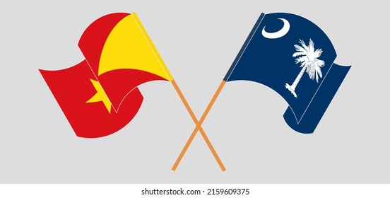 Crossed and waving flags of Tigray and The State of South Carolina. Vector illustration
