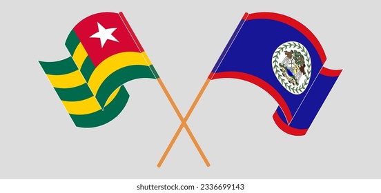Cruzando y ondeando banderas de Togo y Belice. Ilustración del vector
