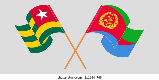 Überquerte und schwellende Flaggen von Togo und Eritrea. Vektorgrafik
