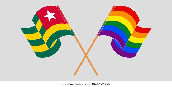 Crossed and waving flags of Togo and LGBTQ. Vector illustration