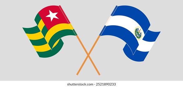 Crossed and waving flags of Togo and Republic of El Salvador. Vector illustration.
