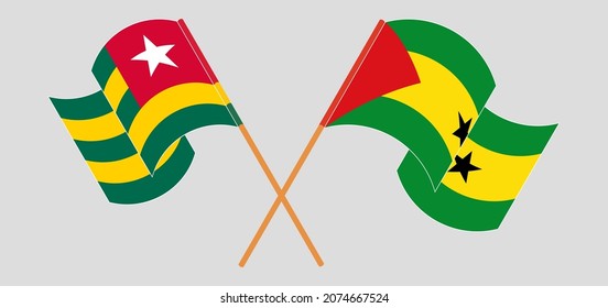 Crossed and waving flags of Togo and Sao Tome and Principe. Vector illustration
