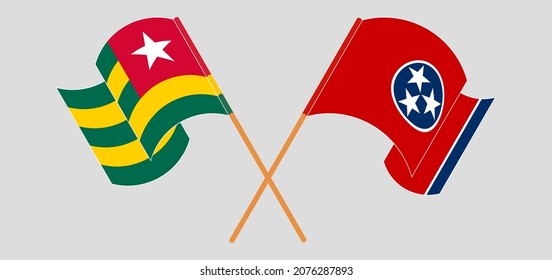 Crossed and waving flags of Togo and The State of Tennessee. Vector illustration
