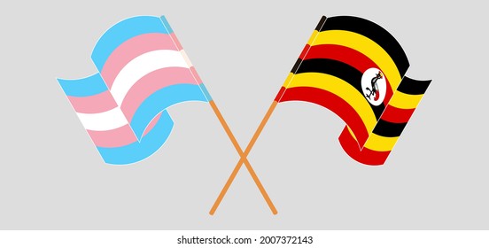 Crossed and waving flags of Transgender Pride and Uganda