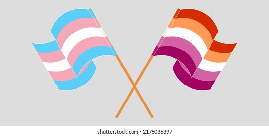 Crossed and waving flags of Transgender Pride and Lesbian Pride