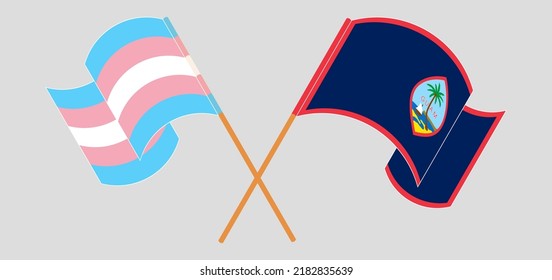 Crossed and waving flags of Transgender Pride and Guam. Vector illustration
