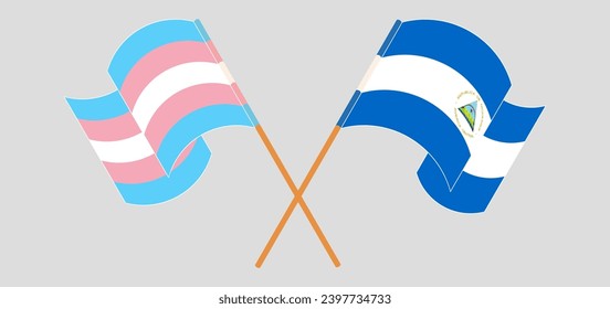 Crossed and waving flags of Transgender Pride and Nicaragua. Vector illustration
