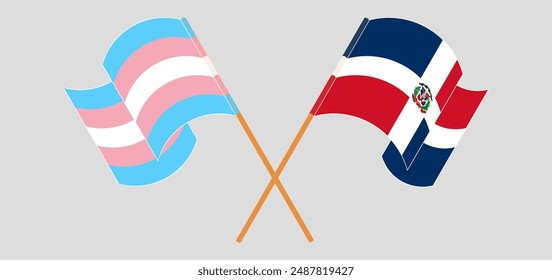 Crossed and waving flags of Transgender Pride and Dominican Republic. Vector illustration
