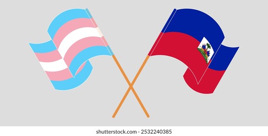 Crossed and waving flags of Transgender Pride and Republic of Haiti. Vector illustration.
