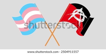 Crossed and waving flags of Transgender Pride and Anarchy. Vector illustration
