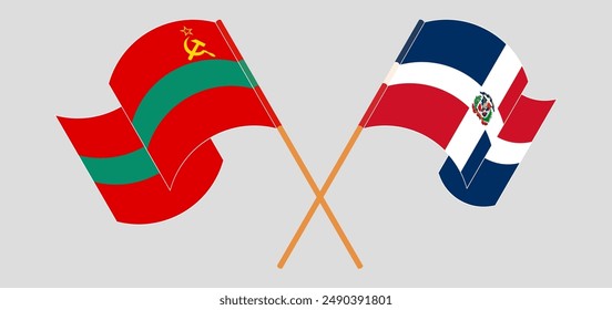 Crossed and waving flags of Transnistria and Dominican Republic. Vector illustration
