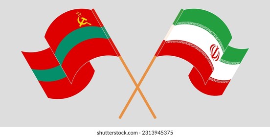 Crossed and waving flags of Transnistria and Iran. Vector illustration
