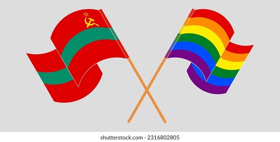 Crossed and waving flags of Transnistria and LGBTQ. Vector illustration
