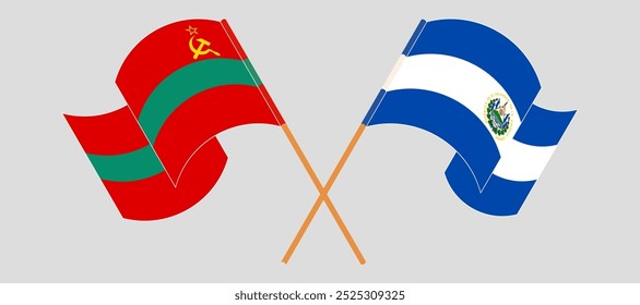 Crossed and waving flags of Transnistria and Republic of El Salvador. Vector illustration.
