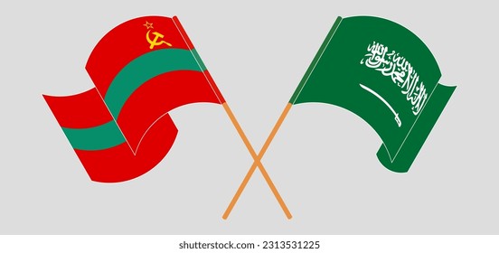 Crossed and waving flags of Transnistria and Saudi Arabia. Vector illustration
