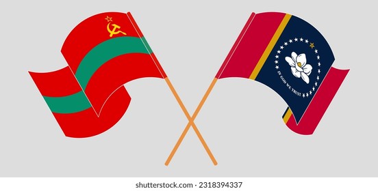 Crossed and waving flags of Transnistria and The State of Mississippi. Vector illustration
