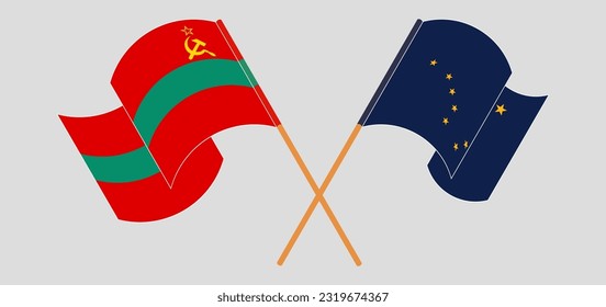 Crossed and waving flags of Transnistria and the State of Alaska. Vector illustration

