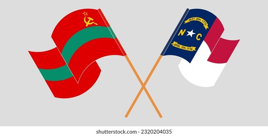 Crossed and waving flags of Transnistria and The State of North Carolina. Vector illustration
