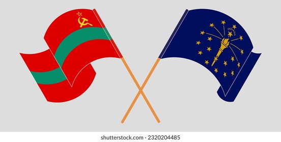 Cruzando y ondeando banderas de Transnistria y el Estado de Indiana. Ilustración del vector
