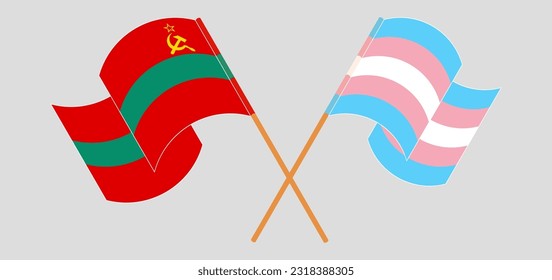 Crossed and waving flags of Transnistria and Transgender Pride. Vector illustration
