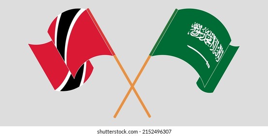 Crossed and waving flags of Trinidad and Tobago and Saudi Arabia. Vector illustration
